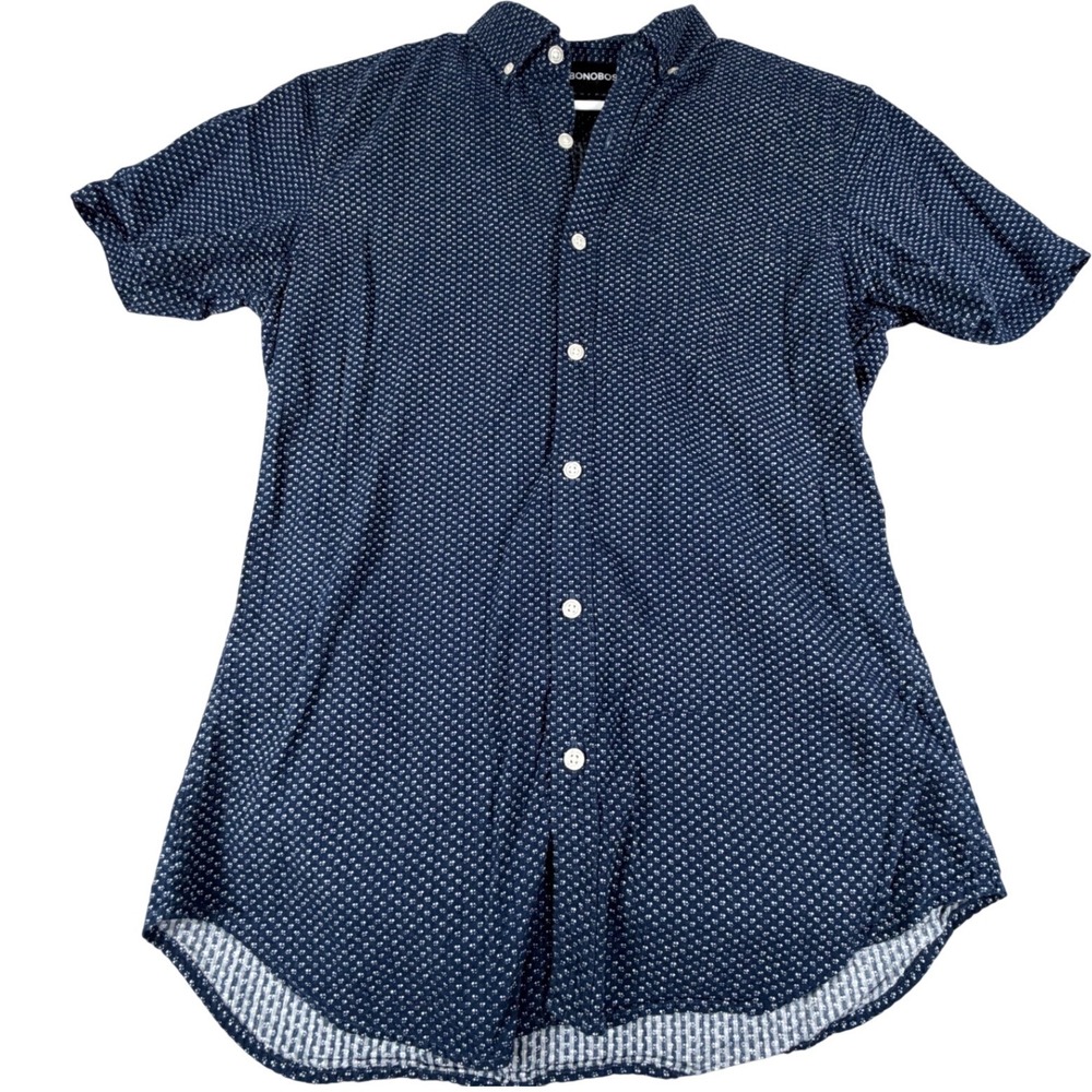 Bonobos Slim Fit Navy Blue White Micro Print Short Sleeve Button Down Shirt S